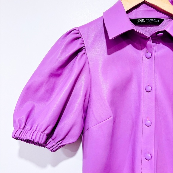 ZARA Lilac faux leather dress with puff sleeves - Picture 3 of 9